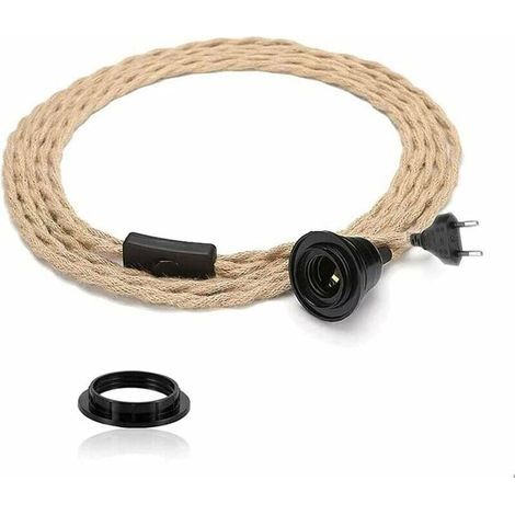 Suspension DIY avec corde en chanvre, câble textile, douille E27 avec interrupteur et prise, lampe rétro de 4,5 m, câble en corde, lampe pour table à manger, salon, chambre (1 ampoule) [Classe d'effic (1/5)