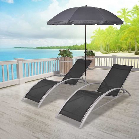 Chaises longues et parasol Chaise de jardin - Transat de jardin Aluminium Noir BV203436 - BonneVie (1/5)