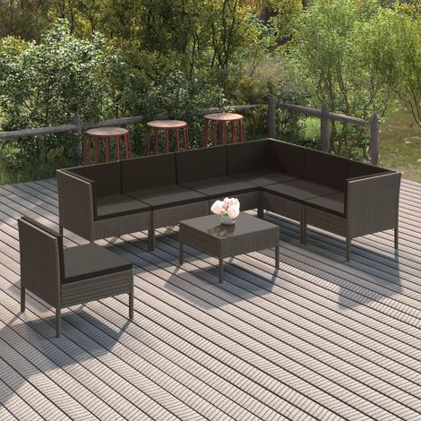 8-tlg. Garten-Lounge-Set mit Auflagen Poly Rattan Grau (1/5)