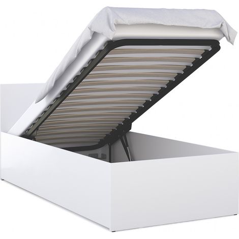 Lit coffre 90 x 190 cm Panama - Coffre de 470 Litres - Sommier inclus - Blanc (1/5)
