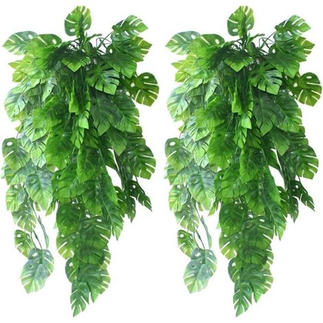 2 Pièces Faux Plantes de Lierre Artificielles Faux Feuilles de Palmier Monstera Tropical pour Intérieur Extérieur Maison