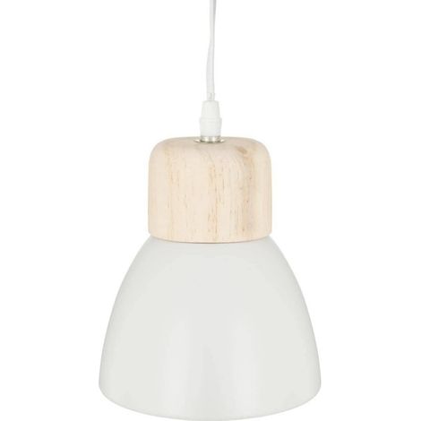 Atmosphera – Suspension luminaire en métal et pin D 15 cm – Abat-jour épuré – Douille E14 – Longueur câble 80 cm – Éclairage direct et diffus (1/10)