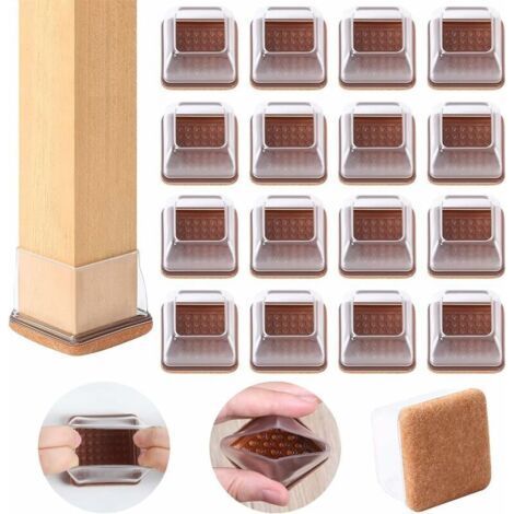 Set mit 16 quadratischen Silikon-Bodenpads, transparent, mit Filz ausgekleidet, kratz- und geräuschfrei. (1/4)