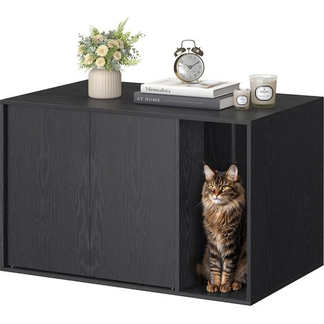 Songmics – Meuble litière pour chat – Assemblage rapide sans outils – Cache-litière noir – Espace intérieur 56 x 44,8 x 45,7 cm – Pour grands chats (1/5)