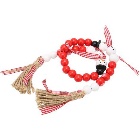 Weihnachtsdekoration aus roten Holzperlen, rustikaler Wandkranz, festlicher Schmuck für ein Landhaus, saisonale, handgefertigte Wanddekoration (1/5)