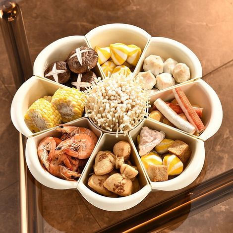 Plat à Fondue - Grille 9 Points - Panier à Légumes Pivotant 360° - Double Étage - Pour Usage Domestique - Blanc - 1 Pièce (1/5)