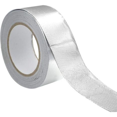Ruban adhésif aluminium Bande d'étanchéité 5CM par 50m Epaisseur 0.08MM renforcé avec un tissu en maille de verre pour ventilations, Résistance aux hautes températures, Argent (1/5)
