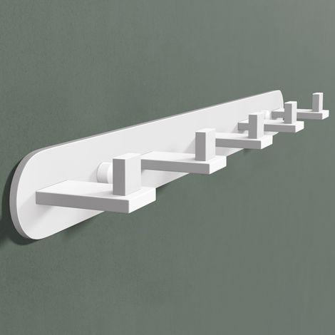 Mai & Mai Kleiderhaken Wandgarderobe Wandhaken aus Edelstahl mit 5 Haken Garderobenleiste Garderobenhaken 447mm Matt weiß Stalo-09