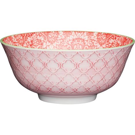 Kitchencraft Footed vintage-style floral-patterned cuencos, 15,5 cm (6 ") (Set de 4), cerámica, rojo/rosa, 15,5 x 15,5 x 7,5 cm