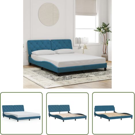 The Living Store Bettgestell mit Kopfteil Blau 160x200 cm Samt - Samtsofa - Blau Sofa - Schlafzimmer Dekoration - Doppelbett - Boxspringbetten (1/5)
