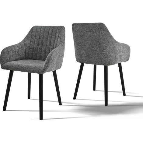 Minimalist dining chairs with comfortable backrests, ergonomic armrests and sturdy wooden legs – Set of 2 - Gray/Green-Chenille
