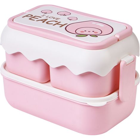 Boîte à lunch mignonne en plastique, boîte à lunch créative à double compartiment pour enfants, étudiants et employés de bureau, compatible micro-ondes (boîte à lunch double compartiment couleur pêche (1/5)