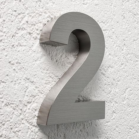 3D Hausnummer 2 Edelstahl V2A unbeleuchtet Arial (1/5)