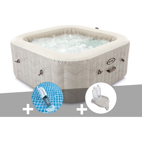 Kit spa gonflable Intex PureSpa Chevron carré Bulles 6 places + Aspirateur + Porte-verre