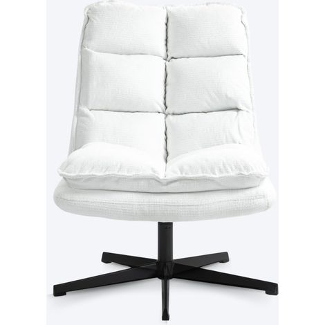 Meuble Cosy Fauteuil Salon Pivotant sur 360° Chaise de Canapé de Loisirs avec Dossier Pliante Assise Épais Revêtement en Tissu Scandinave Pieds en métal, Blanc, 65x79.5x85cm (1/5)