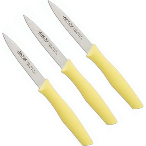 Arcos Set 3 Coltelli Spelucchino Coltelli Coltello Sbucciare Coltelli per pelare patate Acciaio Inossidabile NITRUM Lama di 100 mm Imballaggio ecologico Colore giallo (1/4)