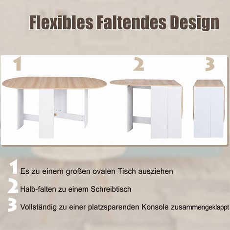 Table ronde pliante, table de balcon, table de jardin pliable pour 4 à 7 personnes, 163 x 80 x 75 cm - blanc (1/5)