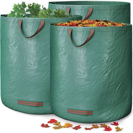 KLVGTIFS PU - Lot de 3 sacs de jardin de 272 L avec sac de rangement de 46 x 60 cm,sacs réutilisables en polypropylène pour déchets de jardin (1/4)