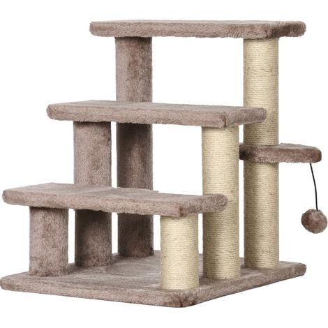 Arbre à chat avec escalier 3 marches et balle de jeu, 45x40x48 cm, brun, supporte jusqu'à 5 kg (1/5)