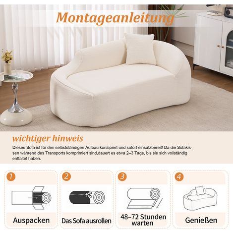 Canapé-lit convertible, méridienne arquée pour l'intérieur, canapé deux places moderne en chenille avec assise profonde et un coussin, idéal pour le salon, la chambre et l'appartement – couleur crème (1/4)