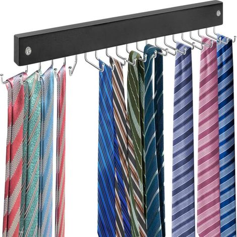Perchero de pared negro y plateado con 20 ganchos – Organizador para corbatas, cinturones y bufandas