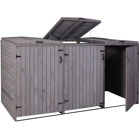 Cubo de basura exterior que alberga contenedores de basura de hasta 6 contenedores 126x237,5x98 cm en madera certificada FSC gris antracita 040005616