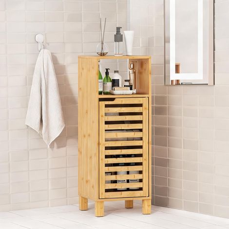 Colonne de salle de bain en bambou naturel avec porte à lames (1/5)