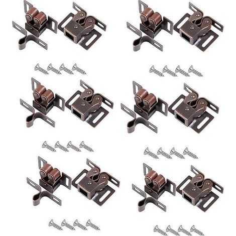 Lot de 12 loquets à double rouleau zingués pour meubles de cuisine, placards et tiroirs - Bronze rouge (1/5)