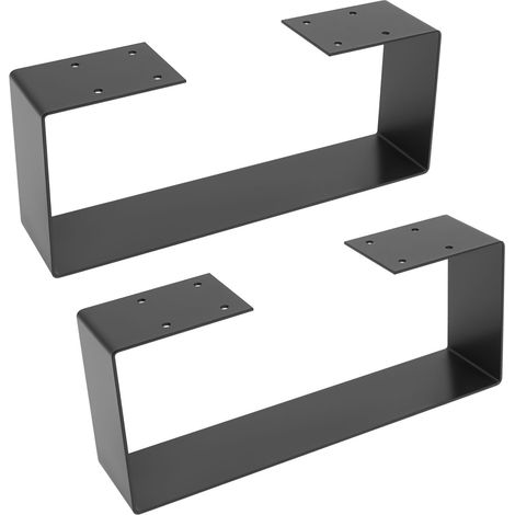 Lot de 2 Pieds de Table 50x20 cm, Noir, Acier Revêtu par Poudre, Design Industriel, Profil Carré, Supports Métalliques pour Banc, Table Basse ou Tabouret, Piètement de Meuble Robuste (1/5)