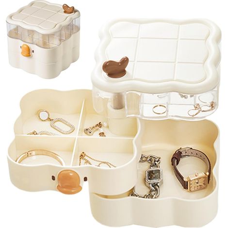 Ahlsen Rotierende Schmuckschatulle – Aufbewahrungsbox für Ohrringe, Halsketten, Ohrringe, Uhren, Puder (1/5)