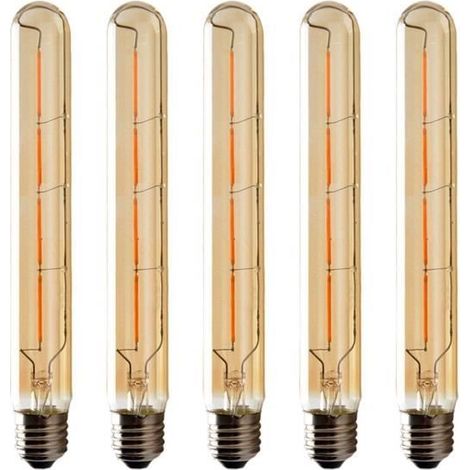 Lot de 5 ampoules tubulaires T225g, filament LED Edison, culot E27 de 6 watts, lumière blanche chaude, verre ambré, convient aux ampoules décoratives, AC 220-240V. (1/4)