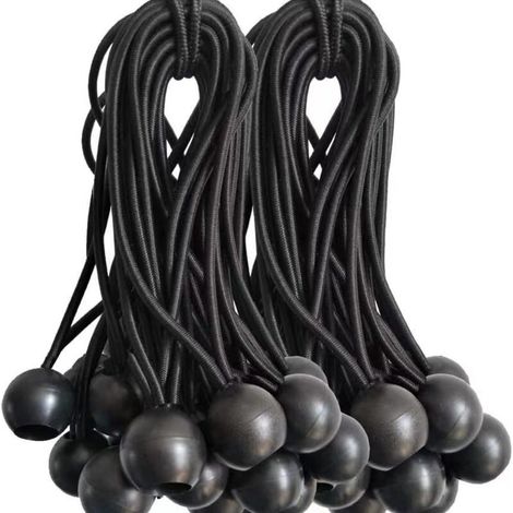 Bungee Cords with Balls - 50 Pack, 15cm Universal Bungee Cords with Fasteners - Heavy Duty Elastic Strap Perfect for Camping, Luggage & Tarps - Black (1/3)