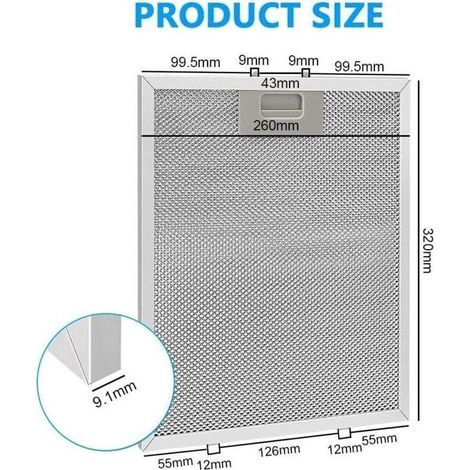 2 pices Filtre Graisse Mtallique pour Hotte Aspirante 320x260mm,Filtre en Maille Accessoire Hotte Aspirante pour Hottes de Cuisine (1/3)
