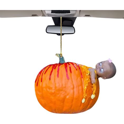 Pendentif citrouille d'Halloween pour voiture, ornement acrylique, accessoire pour rétroviseur intérieur. (1/5)