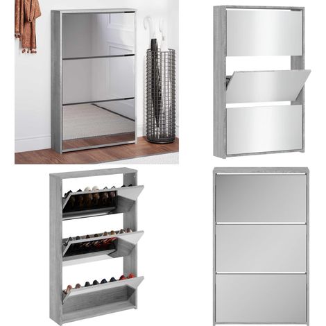 Armoire à chaussures miroir 3 niveaux Sonoma gris 63x17x102,5cm - Armoire À Chaussures - Rangements Chaussures - Étagère Chaussures - Meuble Entrée - Rangement Intérieur - Home & Living