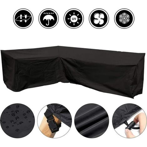 Housse de protection mobilier de jardin en L, imperméable et anti-poussière, prolonge la durée de vie des meubles, noir, côté droit long et gauche court - 210x264cm (1/5)