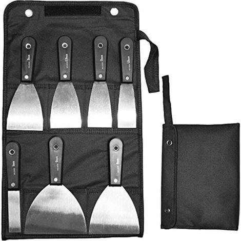 Ensemble de 7 pièces comprenant grattoir, truelle et sac de transport - Ensemble de couteaux à mastic multifonctionnels pour la construction et le bricolage - Ensemble de truelles en acier inoxydable (1/4)