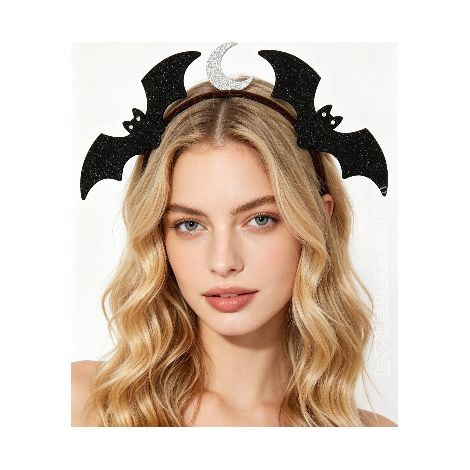 Serre-tête chauve-souris verte lune à paillettes pour Halloween, accessoire de costume gothique, bandeau scintillant pour fête et cosplay