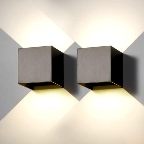 Set mit 2 schwarzen LED-Außenwandleuchten, warmweißes Licht, 12 W, quadratisch und wasserdicht (1/4)