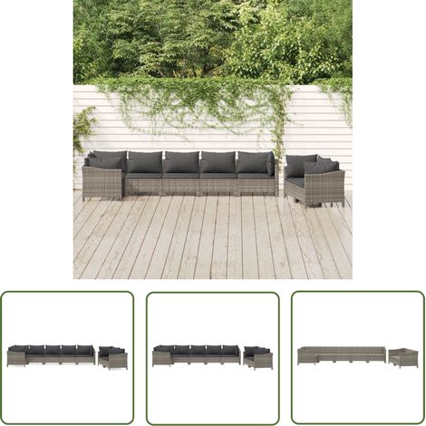 The Living Store Salon de jardin 8 pcs avec coussins Gris Résine tressée - Salon De Jardin - Mobilier De Jardin - Set De Salon - Meubles De Jardin - Résine Tressée (1/5)