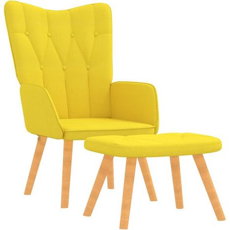 Fauteuil lounge avec repose-pieds, tissu jaune moutarde (1/5)