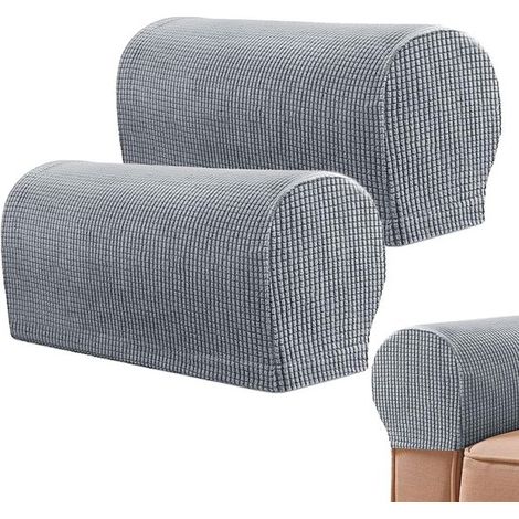 Housses d'accoudoirs pour canapé et fauteuil - Lot de 2 - Housses extensibles et respirantes - Housses antidérapantes en polyester - Protection pour canapés, fauteuils, divans et chaises longues - Gri (1/5)