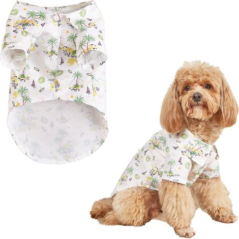 Chemise Polo Pour Chien - Motif Feuilles De Cocotier Hawaïen - Vêtement D Été Respirant En Polyester - Pour Chiens Et Chats De Taille Moyenne (1/5)