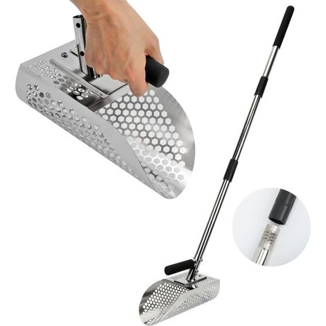 Pelle à sable pour la détection de métaux,Pelle à sable pour la détection de métaux en acier inoxydable avec long manche,Pelle de plage avec long manche pour la détection de métaux,idéale pour la chas (1/5)