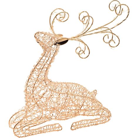 Lotti 63389 Decoro Renna Sdraiata Natale Figura Luminosa 80 microLED Luce Fissa Bianco Caldo Timer colore Rame (1/4)