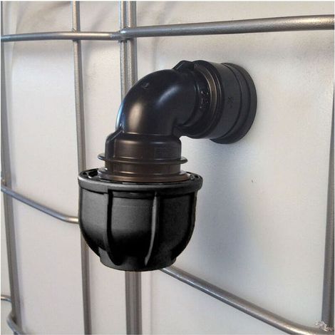 Trop-plein cuve eau 1000L - Raccord coudé pression Ø 25 mm - Évacuation réservoir 1000 litres, accessoire plomberie, coude à visser, diamètre 25 millimètres, évacuation d'eau surverse. (1/2)