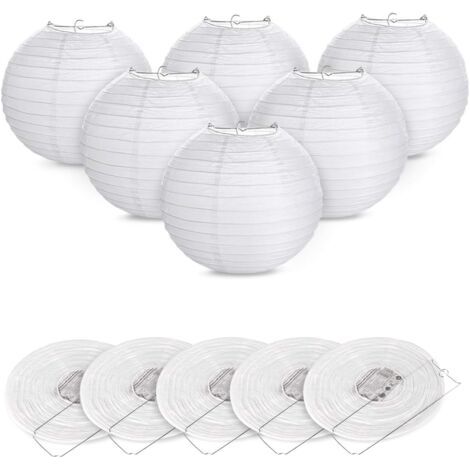 12 Stück Papierlaternen-Lampenschirm, Lampion, weiße Kugelform für Hochzeit, Kirche, Garten, Party-Dekoration (weiß) (1/5)