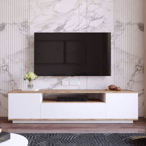 TV-Möbel Salerno Atlantic Kiefernholz Weiß Melamin 180x44,6x44,5 (1/5)