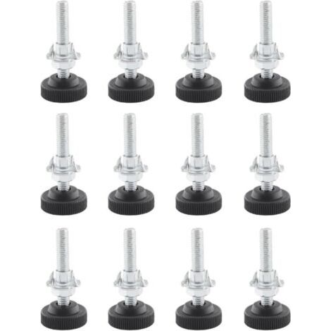 Piedini regolabili per mobili da 12 pezzi, piedini regolabili M8 x 50 mm, piedini regolabili per mobili in acciaio inossidabile con dado di bloccaggio, dado a griffe e punta da trapano in metallo M10 (1/4)