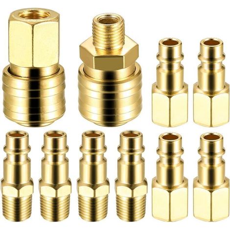 10 x Euro 1/4 NPT Raccord d'Air Comprimé, Brides 1/4"BSP Connexion Rapide pour Tuyau, Air comprimé Raccords de Tuyau à Connexion Rapide, Prise de Couplage Ligne d'Air Raccords de Compresseur Air (1/5)